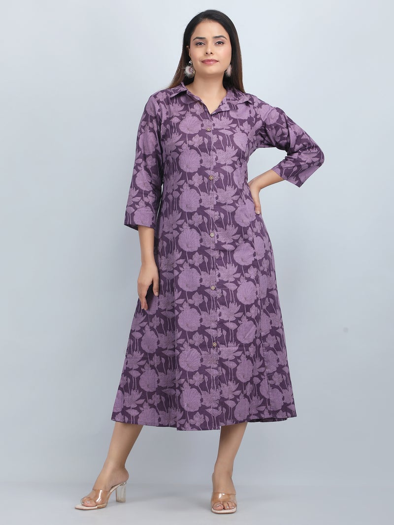 Shifory Floral Print Purple A-Line Kurti for Women - Image 3